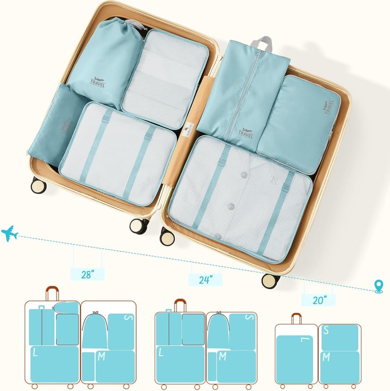 YEEYAA 8 Set Packing Cubes for Travel Suitcase Organizer Bags Luggage Packing Cubes Set Travel Essentials Accessories Gifts for Women Blue - Image 2